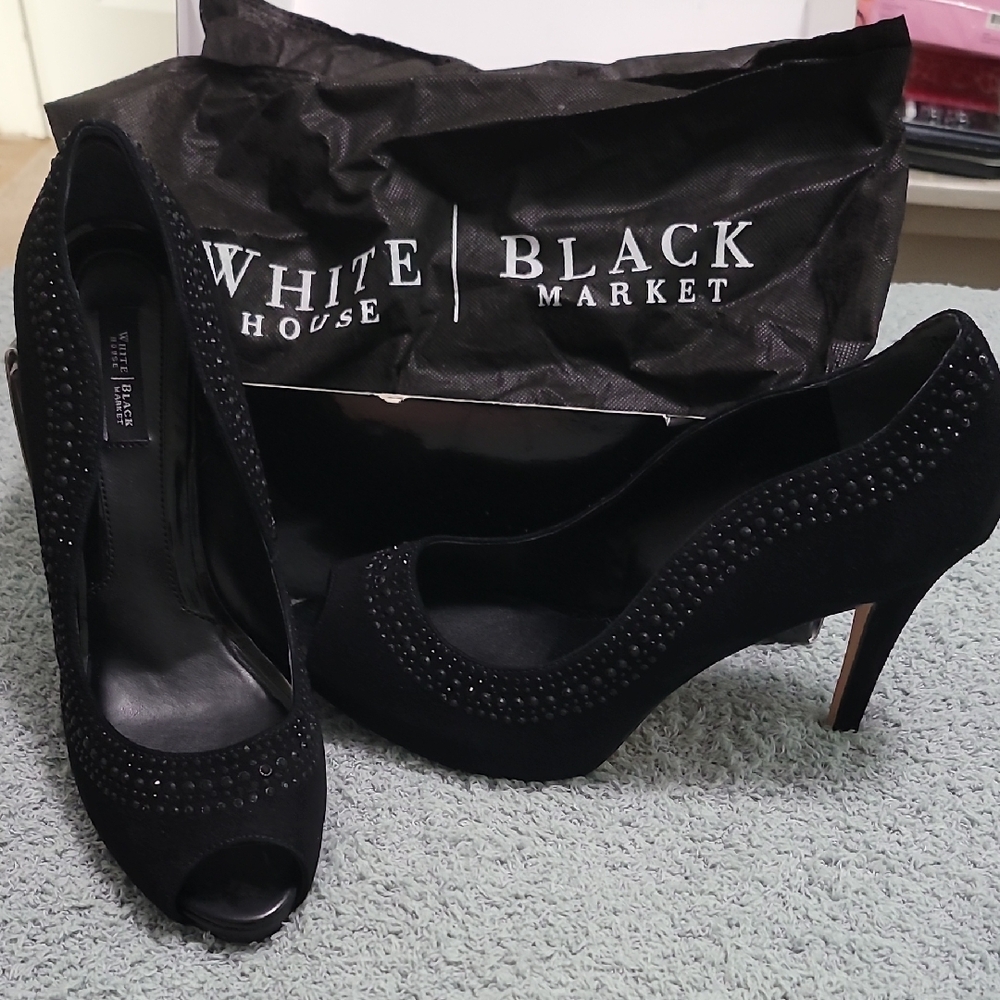 White House Black Market Elegant Black Peep-Toe Heels